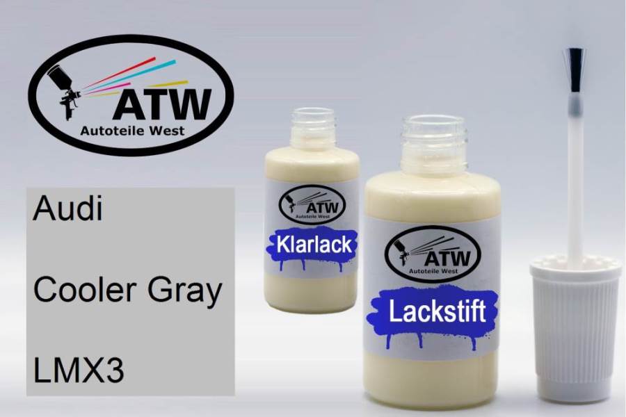 Audi, Cooler Gray, LMX3: 20ml Lackstift + 20ml Klarlack - Set, von ATW Autoteile West.